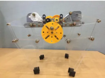 Fig. 9 Whole shape of prototype  3.  결  론  본  논문에서는  경사/장애물/특수표면  위를  보행 할  수  있는  얀센  메커니즘  기반의  보행로봇을  설 계  및  제작하였다