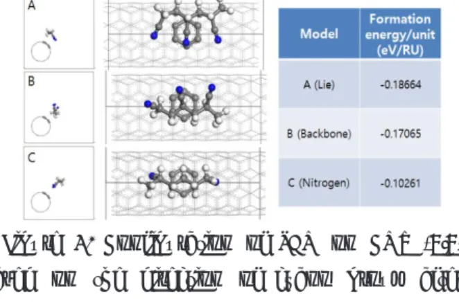 Figure 1. Configuration of PAN on CNT (5,5)  based on the direction of cyano group after  geometry optimization 