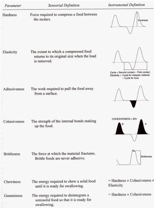 Fig.  3.  Textural  parameters  determined  by  Texture  Profile  Analysis  (Rosenthal,  1999).