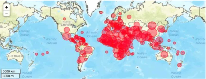 Fig.  1.  Present  situation  of  worldwide  dairy  goat  production  Source:  FAOSTAT,  2014 페인, 네덜란드와 지중해 연안에서 산양 산업이 집약적으로 발달되어 있다