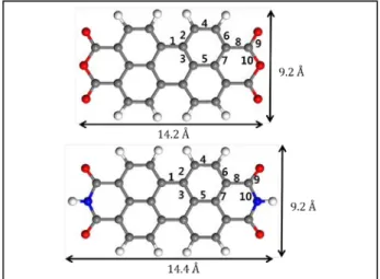 Fig.  1.  The structure of PTCDA (top) and PTCDI (bottom). 