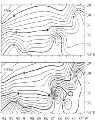 Fig. 5. Spatial distribution of surface sea temperature in this survey.2628303234363840。S2628303234363840。S2628303234 36 38 40。S 94 92 90 88 86 84 82 80 78 76 74 72 70Sept