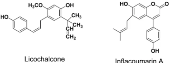 Fig. 5.  Chemical structures of licochalcone and inflacoumarin A