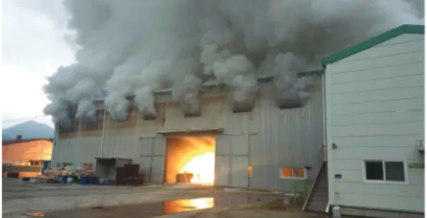 Fig.  1  Magnesium  recycling  factory  fire  accident  in  Miryang-si  (2019.07.25.) 이에  본  연구에서는  마그네슘의  연소특성  및  연소생성물에  대한  특성을  도출하기  위해  연소실 험을  진행하였다