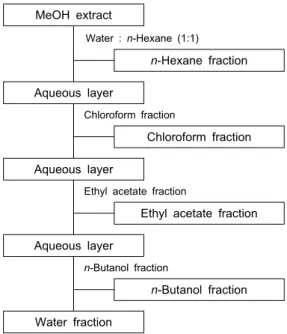 Fig. 1. Procedure for fractionation of methanol extract from  Allium hookeri by various solvent.