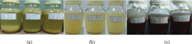 Fig.  3  Color  changes  to  lotus  flower  fermentation  products  during  the  process  after  24  hours  (a),  1  month  (b),  and  3  months  (c).