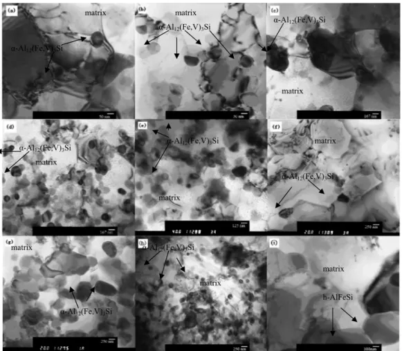 Figure 2. Microstructure evolution of Al–Fe–V–Si alloy and composites annealing at different