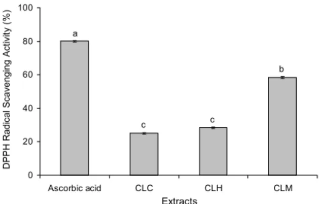 Fig. 2. ABTS radical scavenging activities of various extracts from turmeric (Curcuma longa L.)