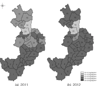 Table 5.  The  assessment  results  of  apprehensive  non-point  so- so-urce  pollutants  sub-watersheds  in  Juam  dam  watershed