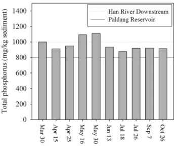 Fig. 5.  Temporal  variation  of  total  phosphorus  concentrations  in  the  sediments  taken  from  ST1