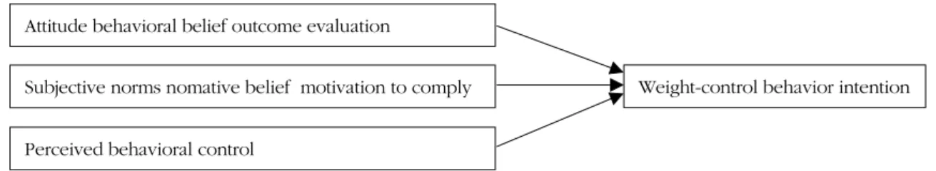 Figure 1. Model of female college students' weight-control behavior intention based on theory of planned behavior기 위해 수행되었다