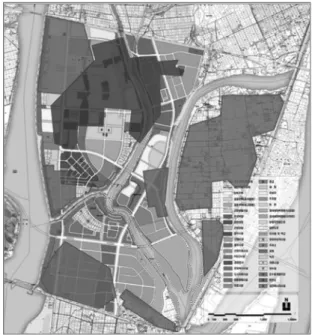 Fig. 10.   Existing  land  use  plan  for  study  area 22) Fig. 11.  Comparison  of  the  existing  plan  and  analysis  result.HHH  지역은 파편화 수준과 인접도가 가장 높은 토지들로  근린  지역에  분산적으로  배치되어  거주민들의  접근이 용이한 토지 패치들이다