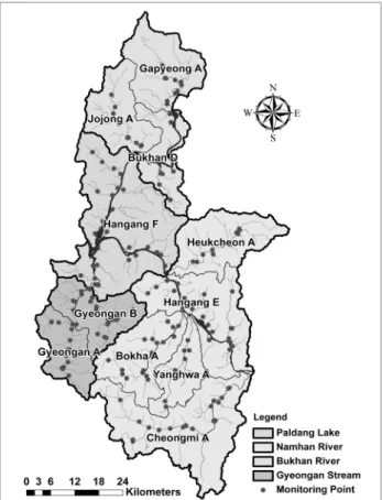 Fig. 1.  Data  monitoring  points  of  watersheds. 