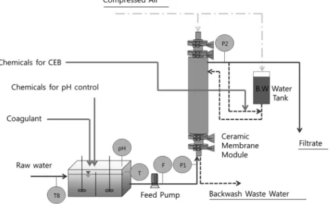 Fig. 2.  Flow  diagram  of  one  train  of  the  membrane  filtration  pilot  plant.