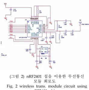 Fig. 2 wireless trans. module circuit using nRF2401 chip