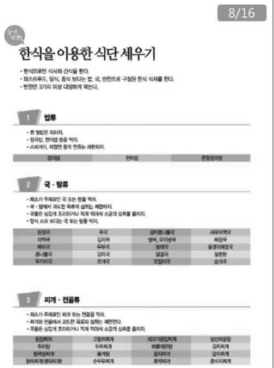 Table 2. Han-sik perception rate of dishes and foods included in  the menu planning