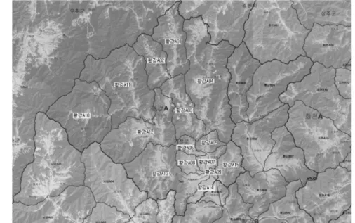 Fig.  1.  Map  of  sampling  site  in  the  Upper  streams  area  of  Hwang  River  basin