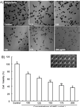 Fig. 1. The effect of Angelica keiskei extract (AKE) on cell viability in human breast cancer MDA-MB-231 cells