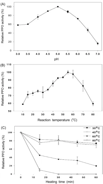 Fig. 4. Characterization of PPO isoform purified partially us- us-ing hydrophobic interaction chromatography
