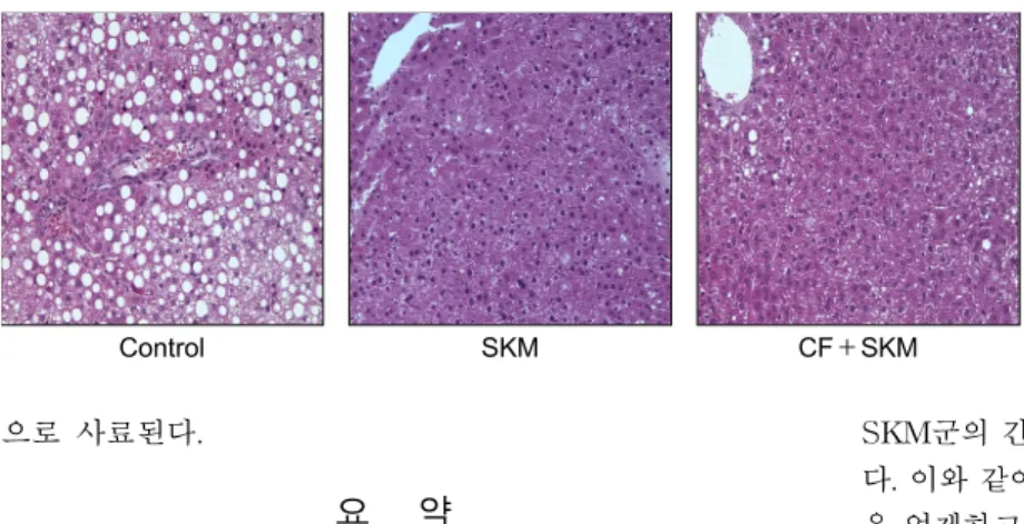 Fig. 2. Effects of fermented cucumber bever- bever-age on hepatic morphology in ethanol-treated rats (×200)