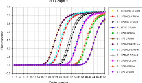 Fig. 1. Detection limit of Salmonella Ty- Ty-phimurium by real-time PCR in buffered peptone water