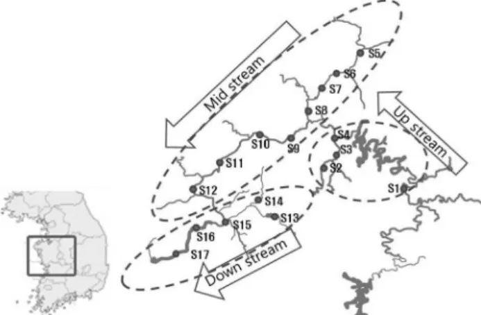 Fig.  1.  Sampling  locations  of  sediments  taken  from  Geum  river.