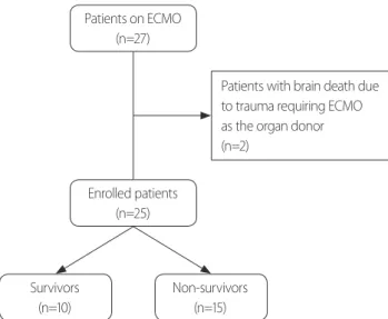 Fig. 1. Flow chart of the study design. ECMO: extracorporeal mem- mem-brane oxygenation.