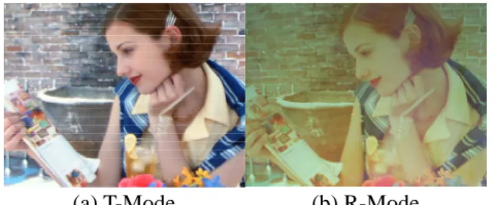 Fig. 2. Image according to Transmissive/Reflective  Mode Switching.(a) Transmissive, (b) Reflective