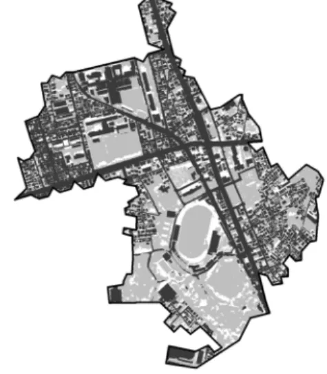 Fig.  5.  Distribution  of  impervious,  pervious  and  semipermeable  areas  estimated  by  proposed  method.