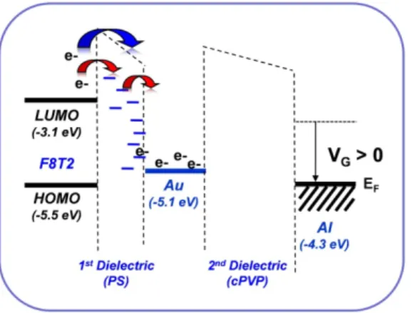 Fig. 3. Schematic demonstration of a potential  operation mechanism of floating-gate F8T2 FET  memory devices 