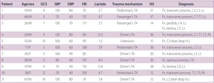 Table 5. Patient with spinal injury not diagnosed in C-spine lateral view+CAPCT