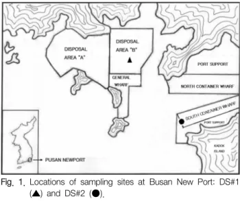 Fig.  1.  Locations  of  sampling  sites  at  Busan  New  Port:  DS#1  (▲)  and  DS#2  (●).