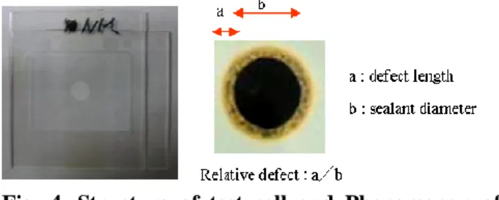 Fig. 4. Structure of test cell and Phenomenon of  side Mura by contamination   