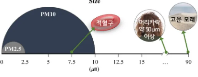 Fig. 1. Size comparison for PM2.5 and PM10