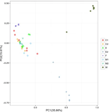 Fig. 6.  Principle components analysis based on operational taxonomic units abundance (description)