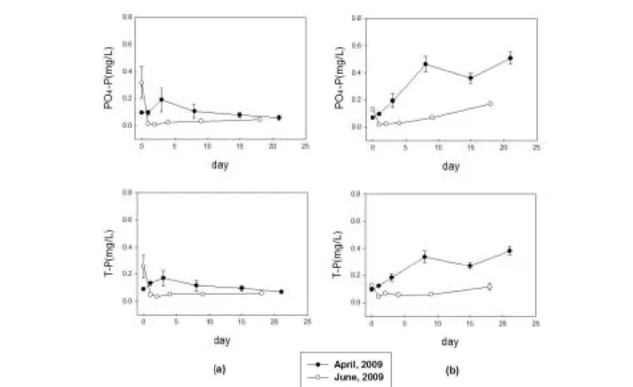 Fig. 7. Variations of phosphorus concentrations(PO 4 -P, TP) concentrations in the water column at the release experiment