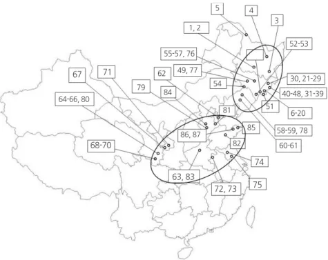 Fig. 1. Collection sites of  Perilla frutescens accessions that were evaluated in this study