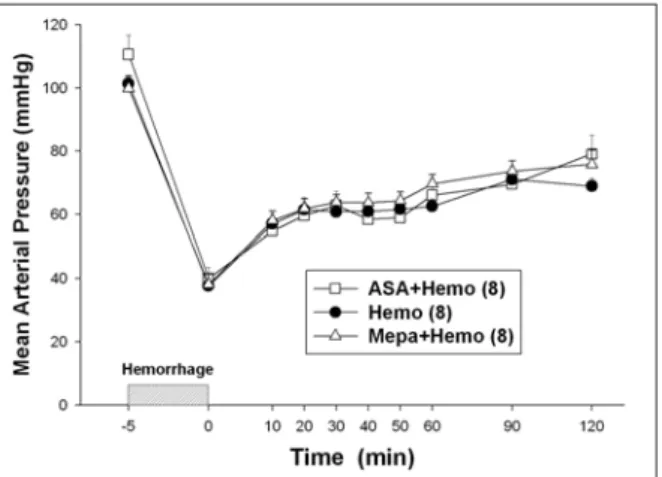 Figure 2. Two  hours  after  hemorhage,  the  hemo- hemo-rrhaged  rats  had  increased  bronchoalveolar  lavage  leukocyte  numbers  compared  to  sham-treated  rats