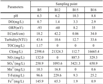 Table 3. Water quality parameters and their concentrations of  samples taken from bores located in I gas station Parameters Sampling point