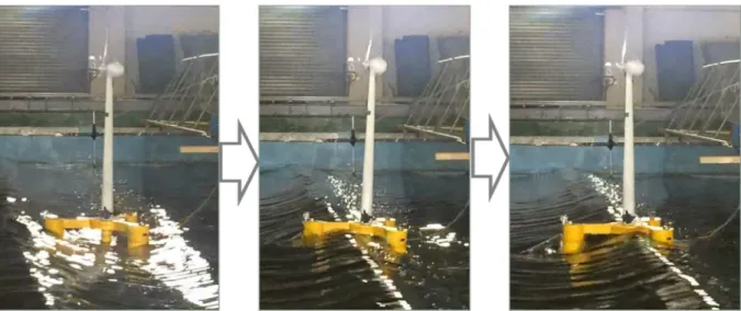 Fig. 1. The slamming phenomena at the platform deck in model test of Model-I.