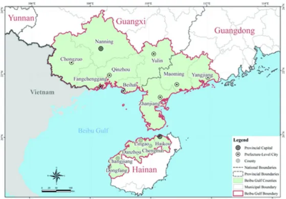 Figure 1. The location map of the Beibu Gulf Urban Agglomeration