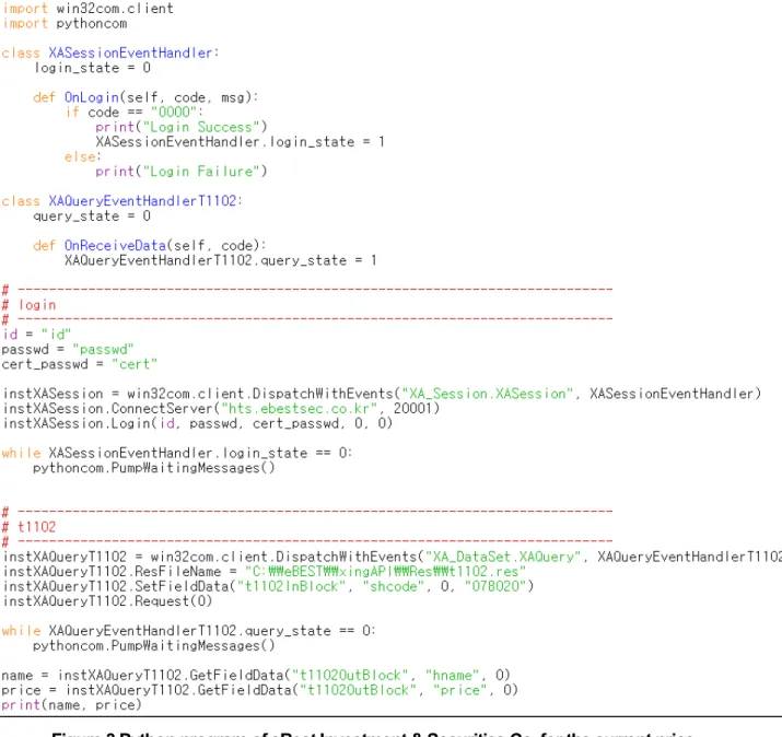 Figure 3.Python program of eBest Investment &amp; Securities Co. for the current price