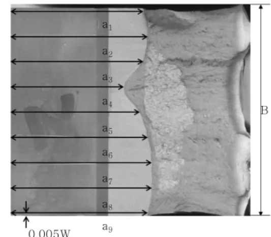 Fig. 2  Non-uniform pre-crack shape in as-welded speci- speci-men after CTOD test