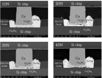 Fig.  7  Cross-sectioned  image  after  ISB  bonding  test with different bonding load