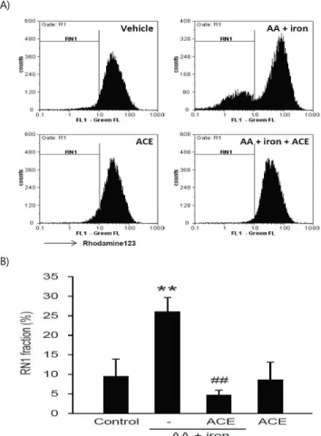 Fig.  3.  Inhibition  of  AA+iron-induced  mitochondrial  dysfunction  by  Akebiae  caulis   extract  (ACE)