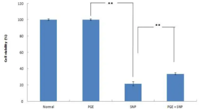Fig. 4. Protective effects of PGE on oxidative stress induced by SNP in C6 glioma cells