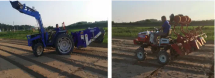 Figure 17. Tractor (left) and riding-type cultivator (right).