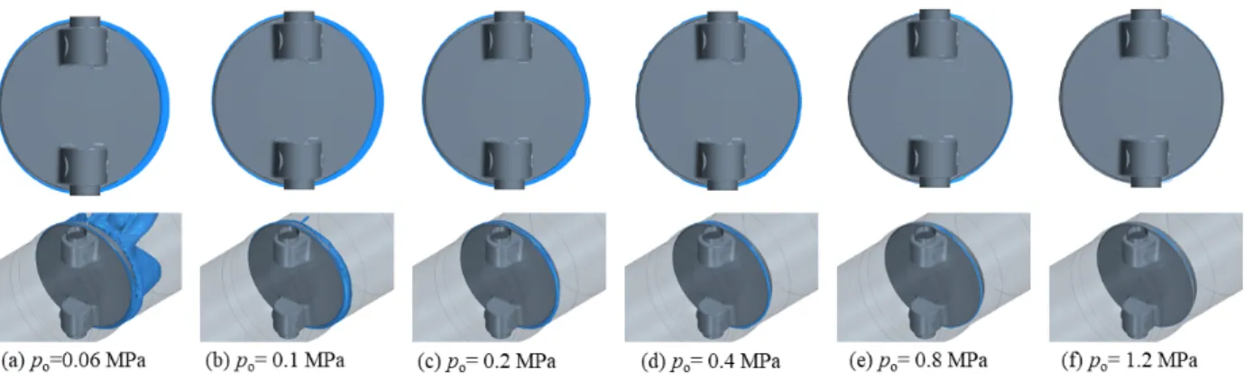 Fig. 8. Occurrence of cavitation around the valve disc at the opening angle a=12°