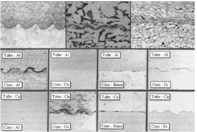 Fig. 12  Micrographs from interfaces of MPW with  different core materials  and  different  tube  materials 3)