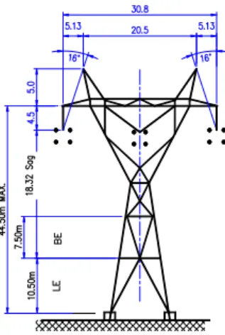 Fig. 1 Structures characteristic of 500 kV EHV single circuit               transmission tower of type SL0° :Suspension